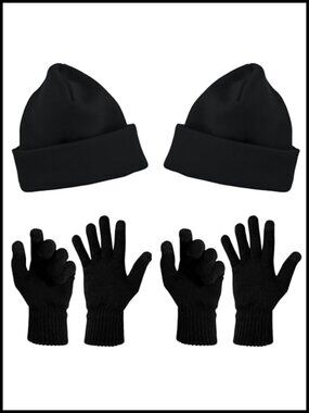 Winterlace 2-Set Thermal Beanies Touch Screen Gloves Thick Knit One Size
